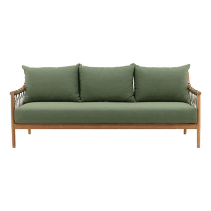 Green and Natural Outdoor Canvas Fabric and Teak Wood Sofa 78.5 in Wide