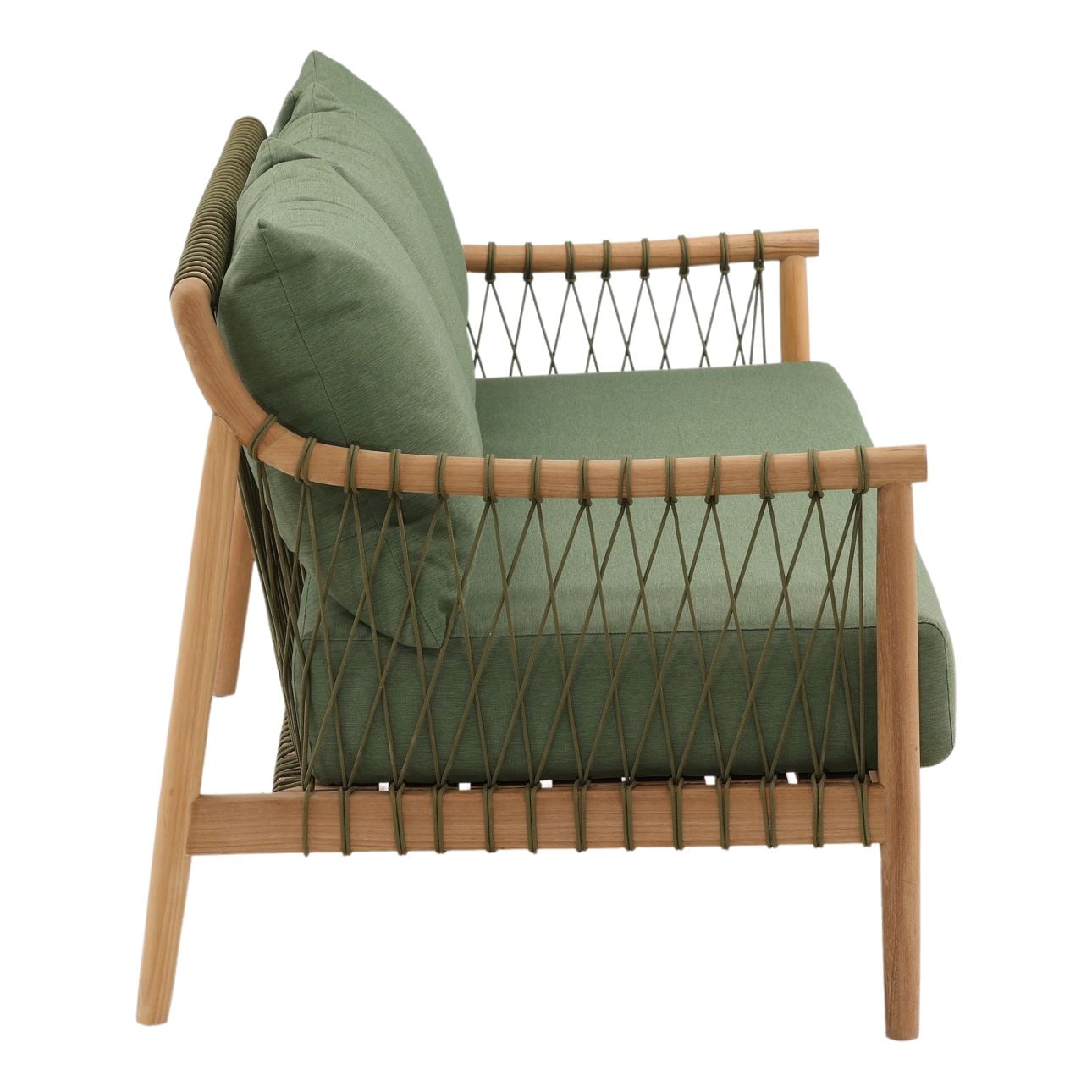 Green and Natural Outdoor Canvas Fabric and Teak Wood Sofa 78.5 in Wide