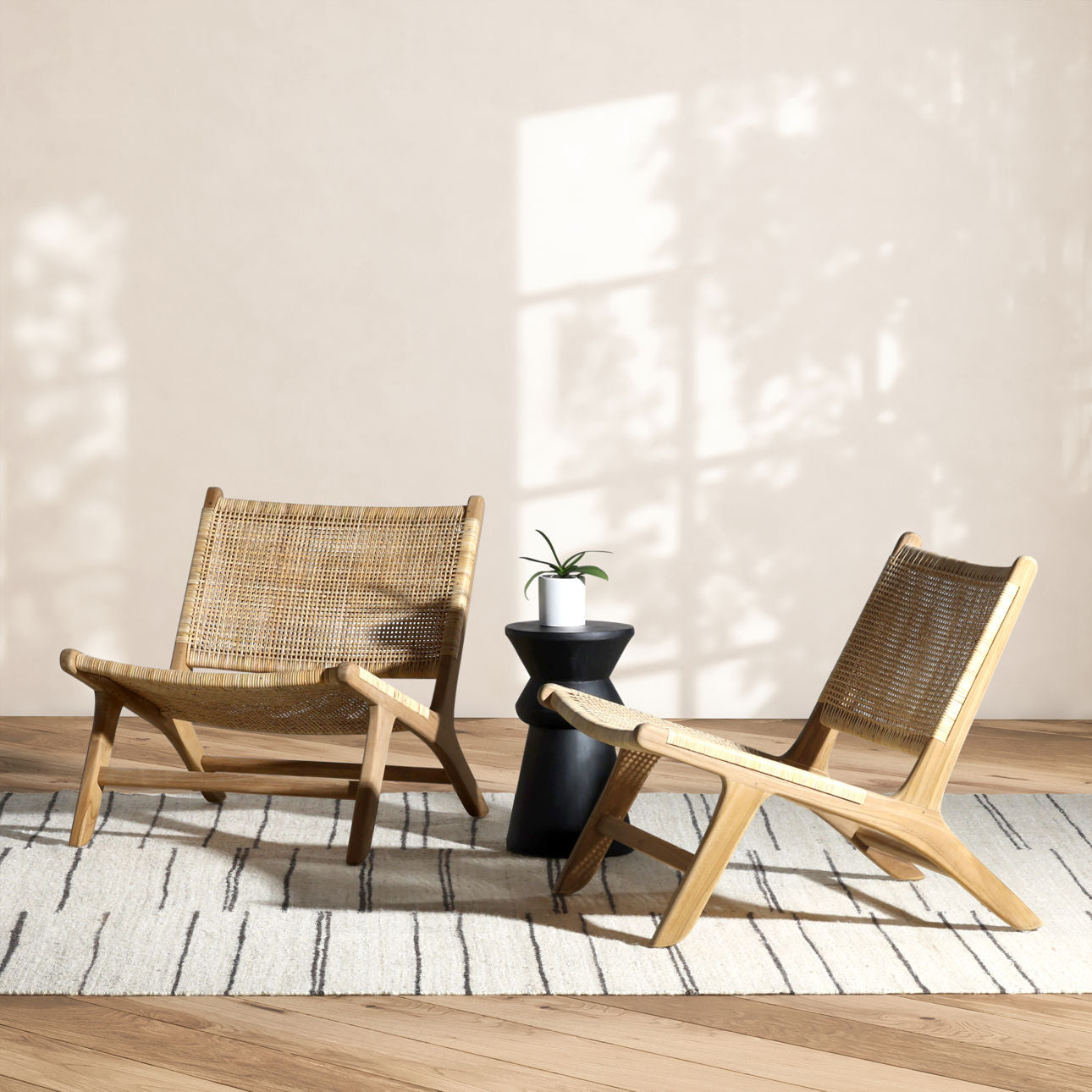 Natural Finish Teak Wood and Rattan Chair 26 in Wide