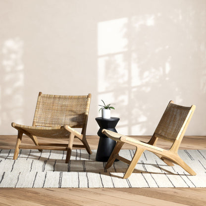 Natural Finish Teak Wood and Rattan Chair 26 in Wide