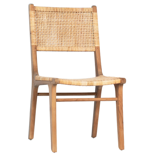 Natural Finish Teak Wood and Rattan Chair 20 in Wide