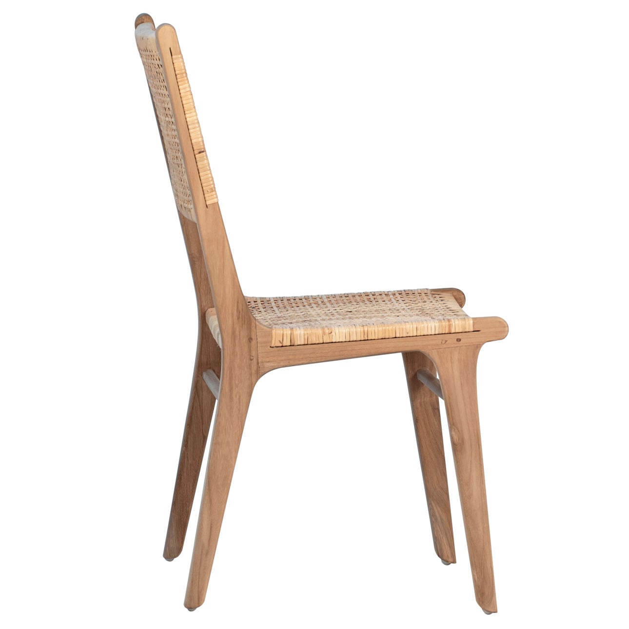 Natural Finish Teak Wood and Rattan Chair 20 in Wide