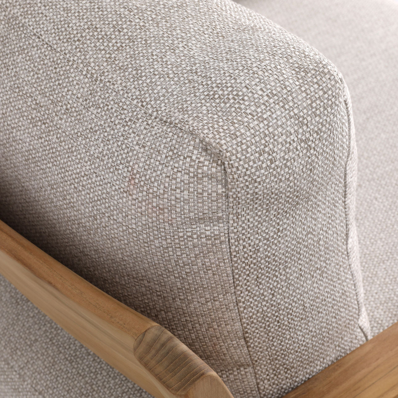 Fairfax Taupe and Natural Teak 100% Olefin and Teak Wood Sofa 32 in Wide