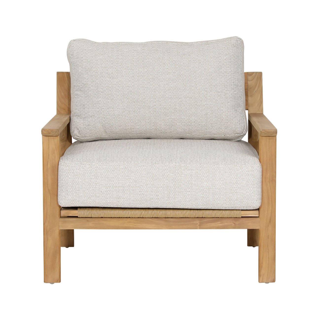 Fairfax Taupe and Natural Teak 100% Olefin and Teak Wood Sofa 32 in Wide