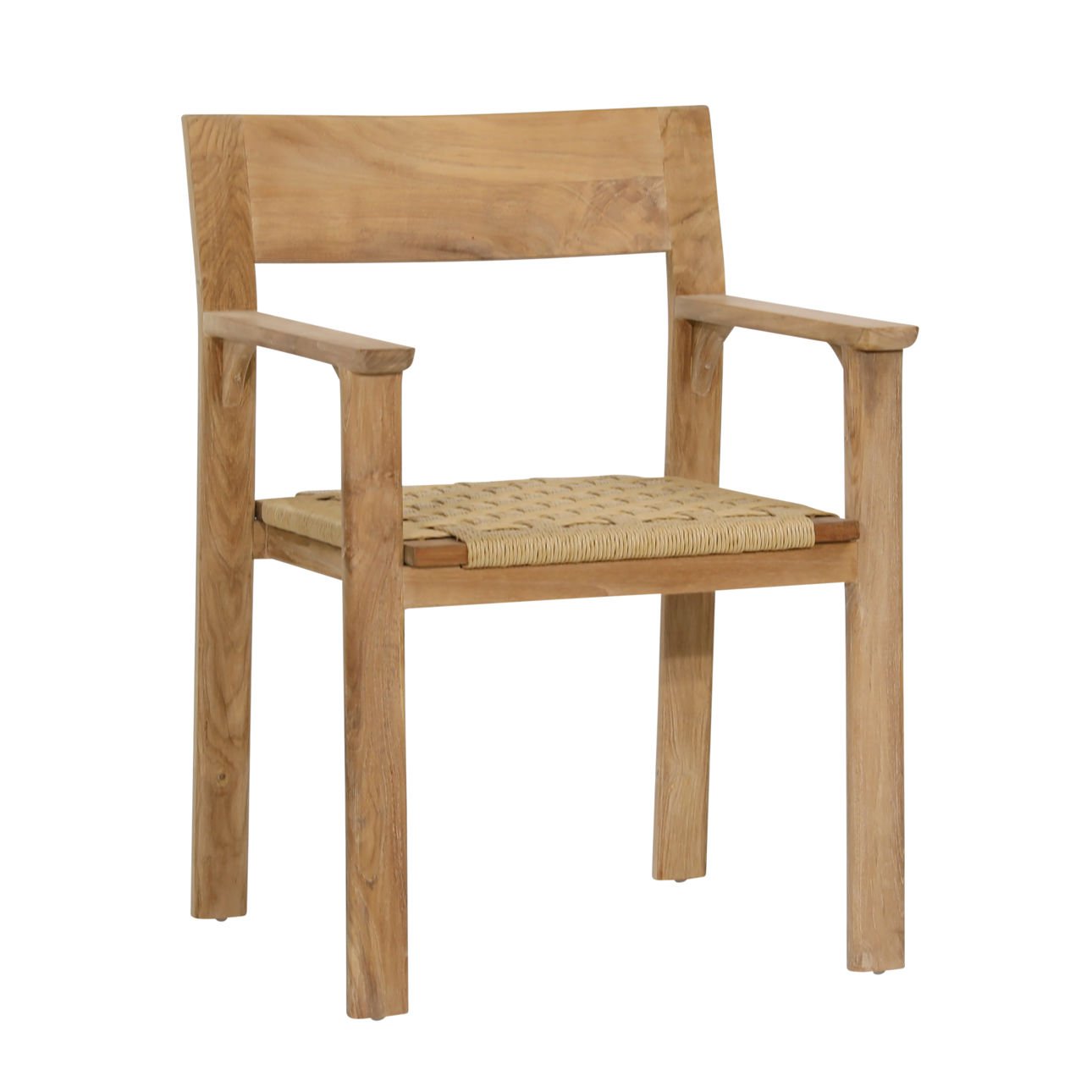 Natural Teak Wood and Synthetic Wicker Chair 23 in Wide