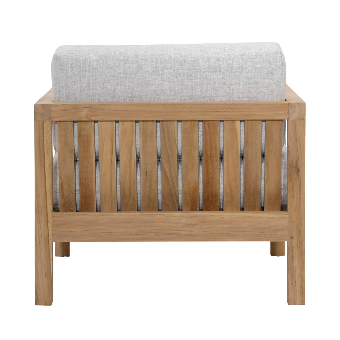 Light Grey and Natural Teak Solution-Dyed Acrylic Upholstery and Teak Wood Sofa 32 in Wide
