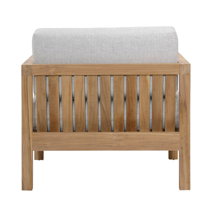 Light Grey and Natural Teak Solution-Dyed Acrylic Upholstery and Teak Wood Sofa 32 in Wide