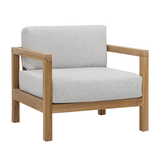 Light Grey and Natural Teak Solution-Dyed Acrylic Upholstery and Teak Wood Sofa 32 in Wide