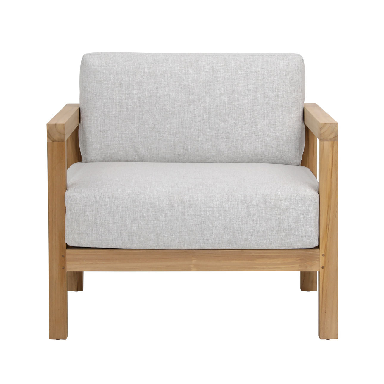 Light Grey and Natural Teak Solution-Dyed Acrylic Upholstery and Teak Wood Sofa 32 in Wide