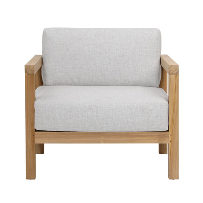Light Grey and Natural Teak Solution-Dyed Acrylic Upholstery and Teak Wood Sofa 32 in Wide