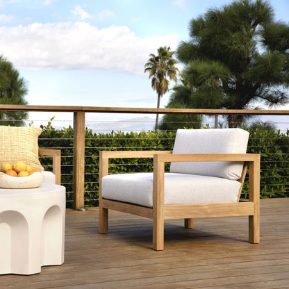 Light Grey and Natural Teak Solution-Dyed Acrylic Upholstery and Teak Wood Sofa 32 in Wide