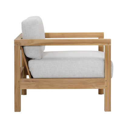 Light Grey and Natural Teak Solution-Dyed Acrylic Upholstery and Teak Wood Sofa 32 in Wide