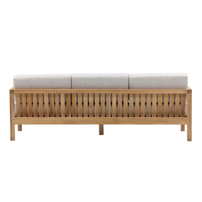 Light Grey and Natural Teak Solution-Dyed Acrylic Upholstery and Teak Wood Frame Sofa 82.5 in Wide