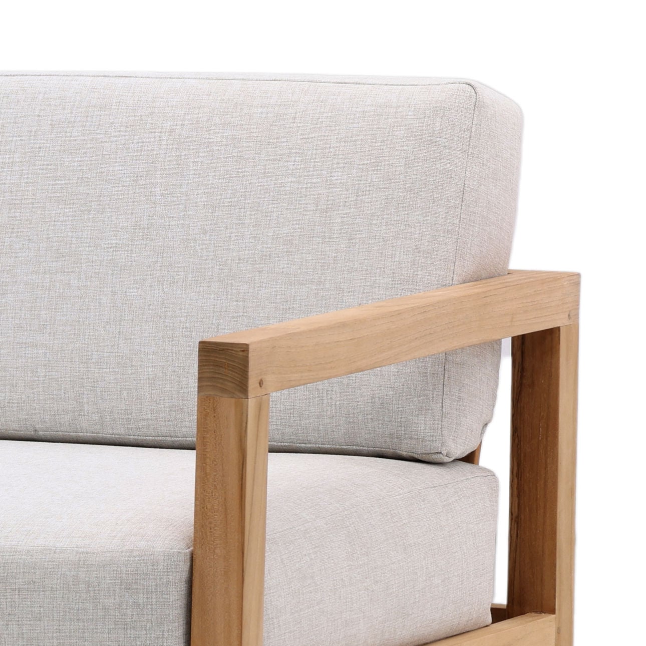 Light Grey and Natural Teak Solution-Dyed Acrylic Upholstery and Teak Wood Frame Sofa 82.5 in Wide