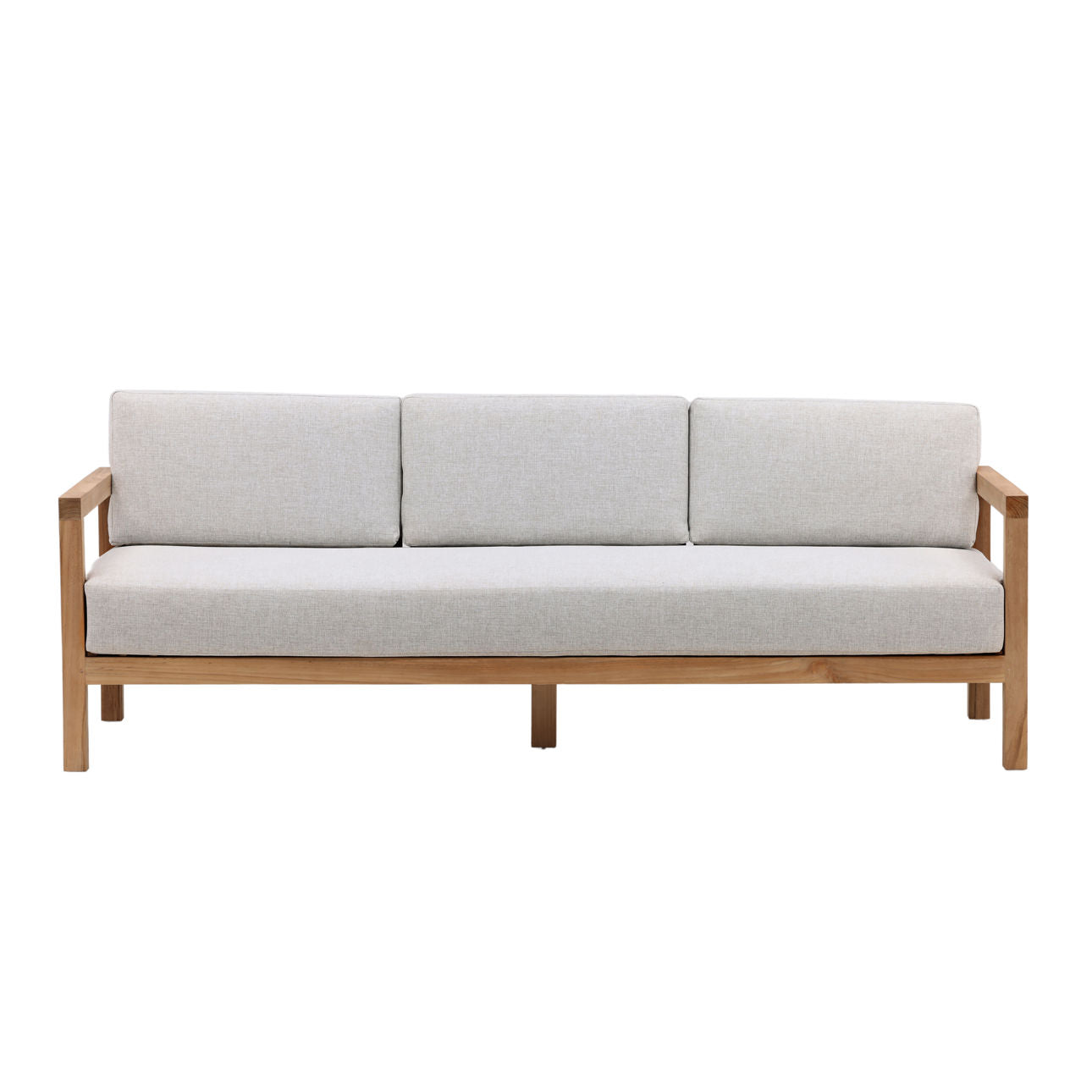 Light Grey and Natural Teak Solution-Dyed Acrylic Upholstery and Teak Wood Frame Sofa 82.5 in Wide