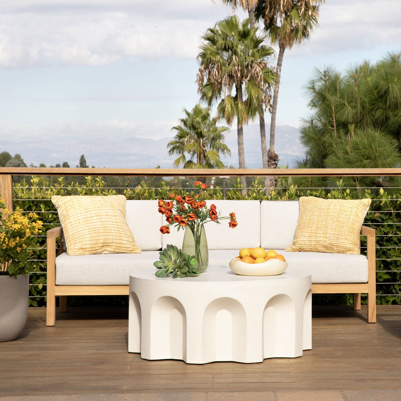 Light Grey and Natural Teak Solution-Dyed Acrylic Upholstery and Teak Wood Frame Sofa 82.5 in Wide