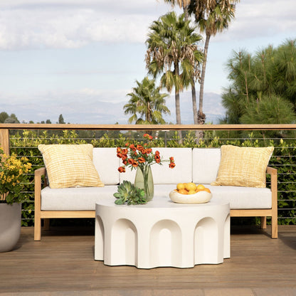 Light Grey and Natural Teak Solution-Dyed Acrylic Upholstery and Teak Wood Frame Sofa 82.5 in Wide