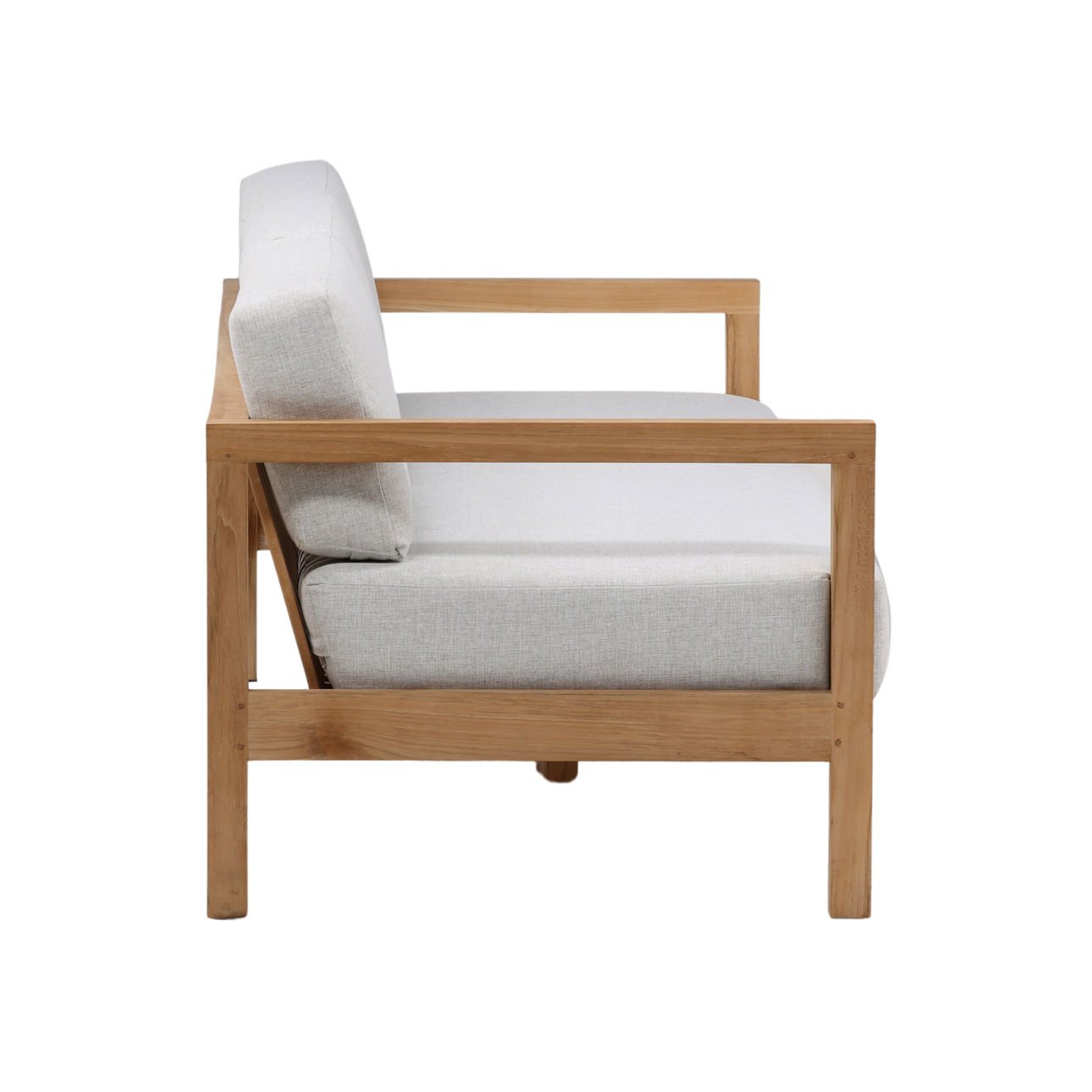 Light Grey and Natural Teak Solution-Dyed Acrylic Upholstery and Teak Wood Frame Sofa 82.5 in Wide