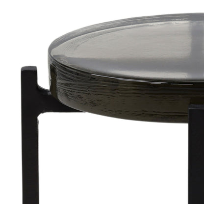 Black Aluminum and Glass Table 12.5 in Wide