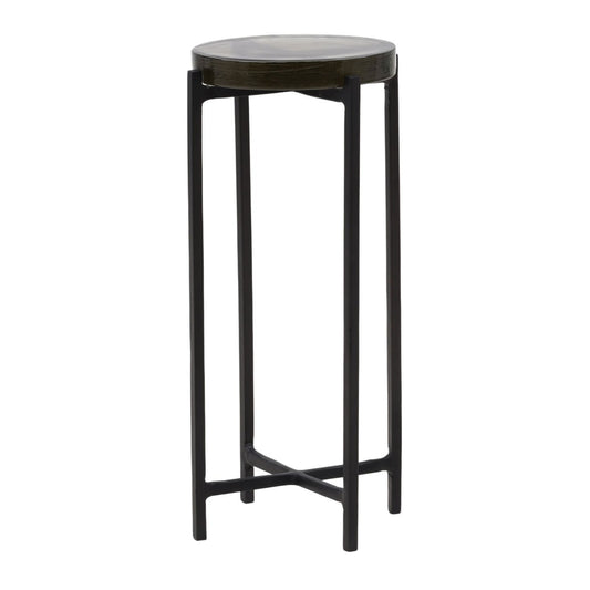 Black Aluminum and Glass Table 12.5 in Wide