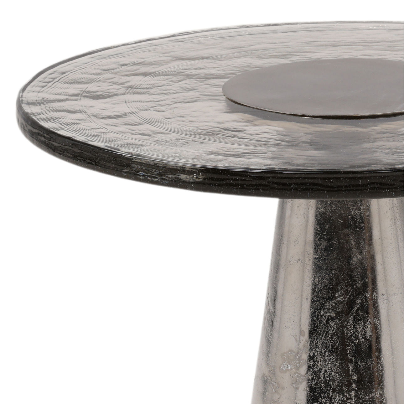 Silver Aluminum and Glass Table 14 in Wide