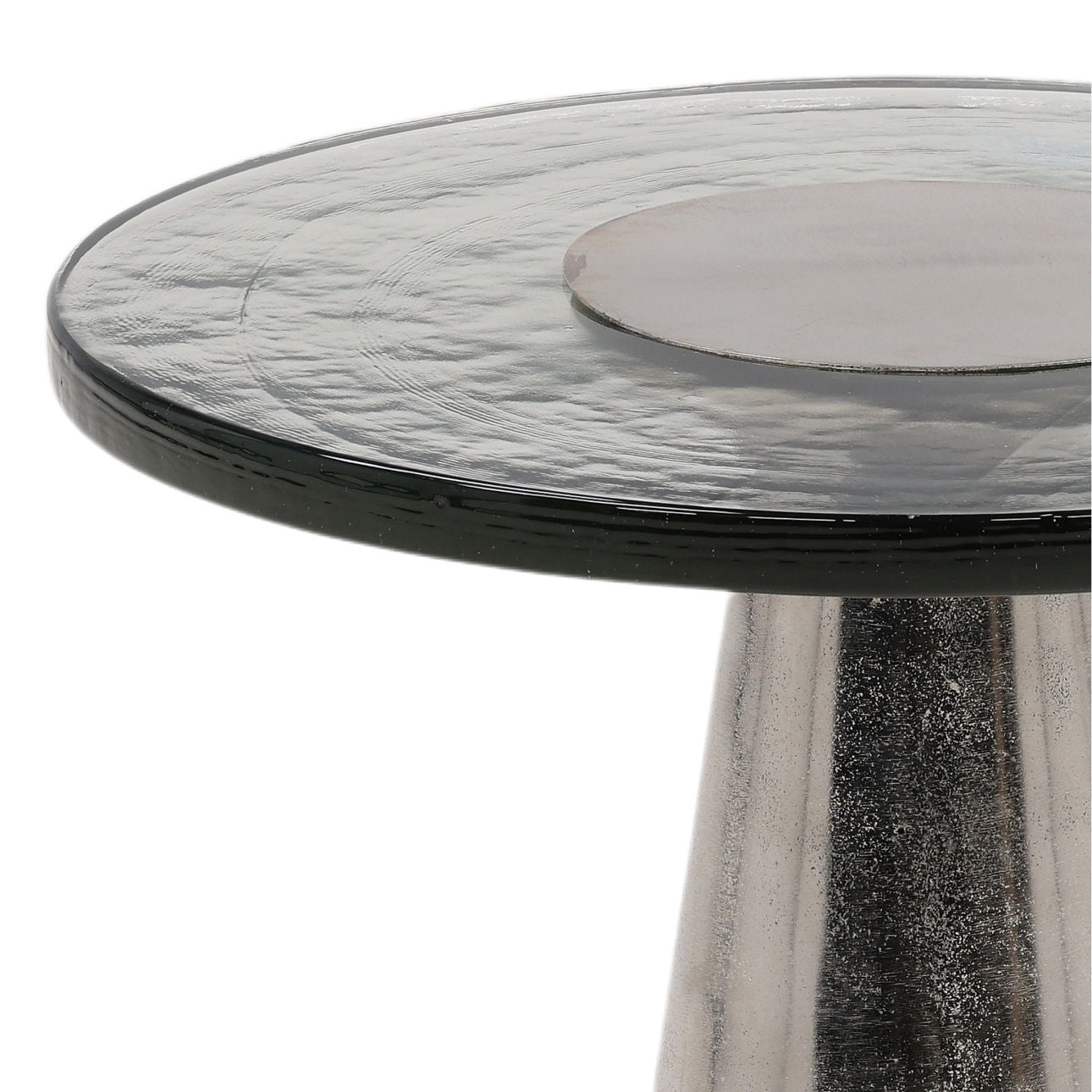 Silver Aluminum and Glass Table 14 in Wide