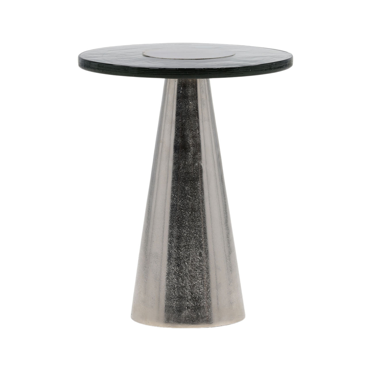 Silver Aluminum and Glass Table 14 in Wide