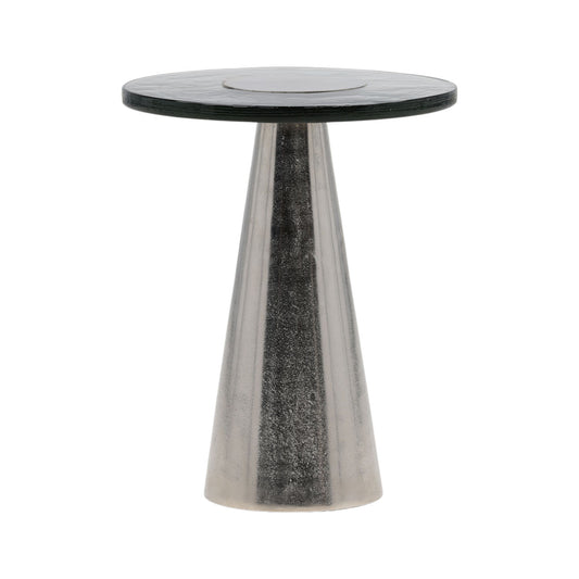 Silver Aluminum and Glass Table 14 in Wide