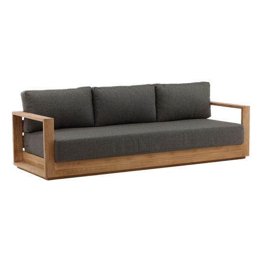 Charcoal and Natural Teak Solution-Dyed Acrylic Upholstery and Teak Wood Sofa 94.5 in Wide