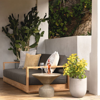 Charcoal and Natural Teak Solution-Dyed Acrylic Upholstery and Teak Wood Sofa 94.5 in Wide