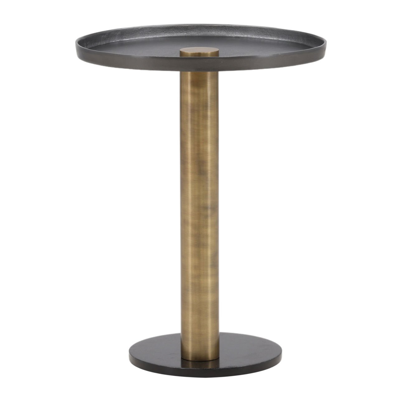 Black and Gold Cast Aluminum, Iron and Marble Table 19.5 in Wide