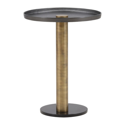 Black and Gold Cast Aluminum, Iron and Marble Table 19.5 in Wide