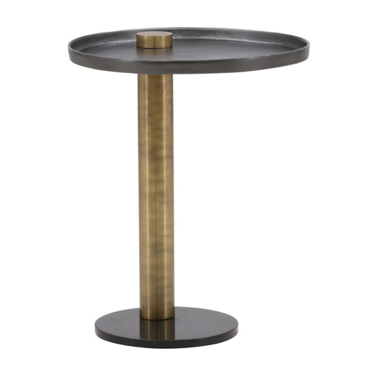 Black and Gold Cast Aluminum, Iron and Marble Table 19.5 in Wide