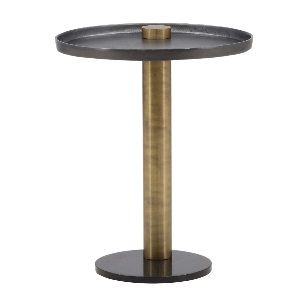 Black and Gold Cast Aluminum, Iron and Marble Table 19.5 in Wide