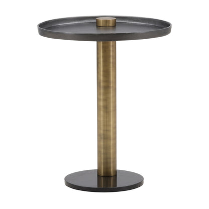 Black and Gold Cast Aluminum, Iron and Marble Table 19.5 in Wide