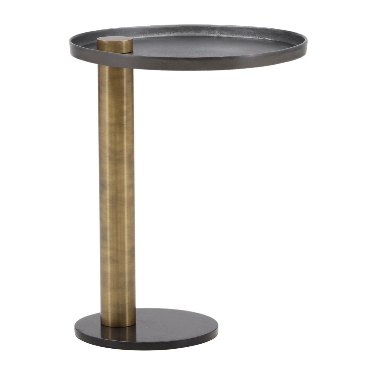 Black and Gold Cast Aluminum, Iron and Marble Table 19.5 in Wide