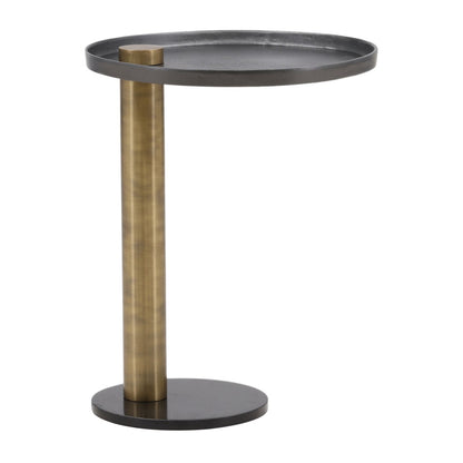 Black and Gold Cast Aluminum, Iron and Marble Table 19.5 in Wide