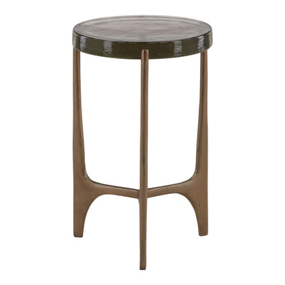 Antique Brass Glass and Aluminum Table 14.5 in Wide
