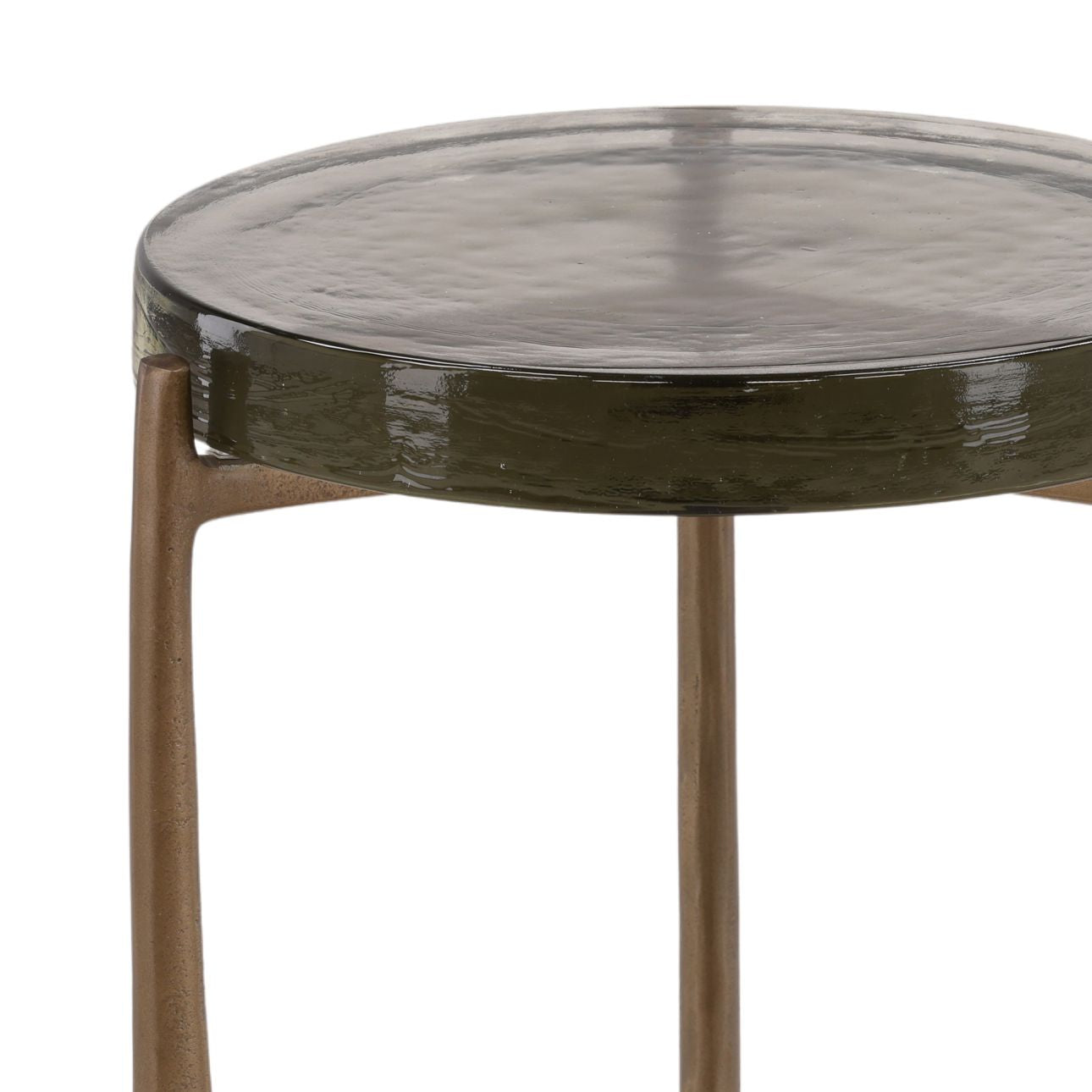 Antique Brass Glass and Aluminum Table 14.5 in Wide