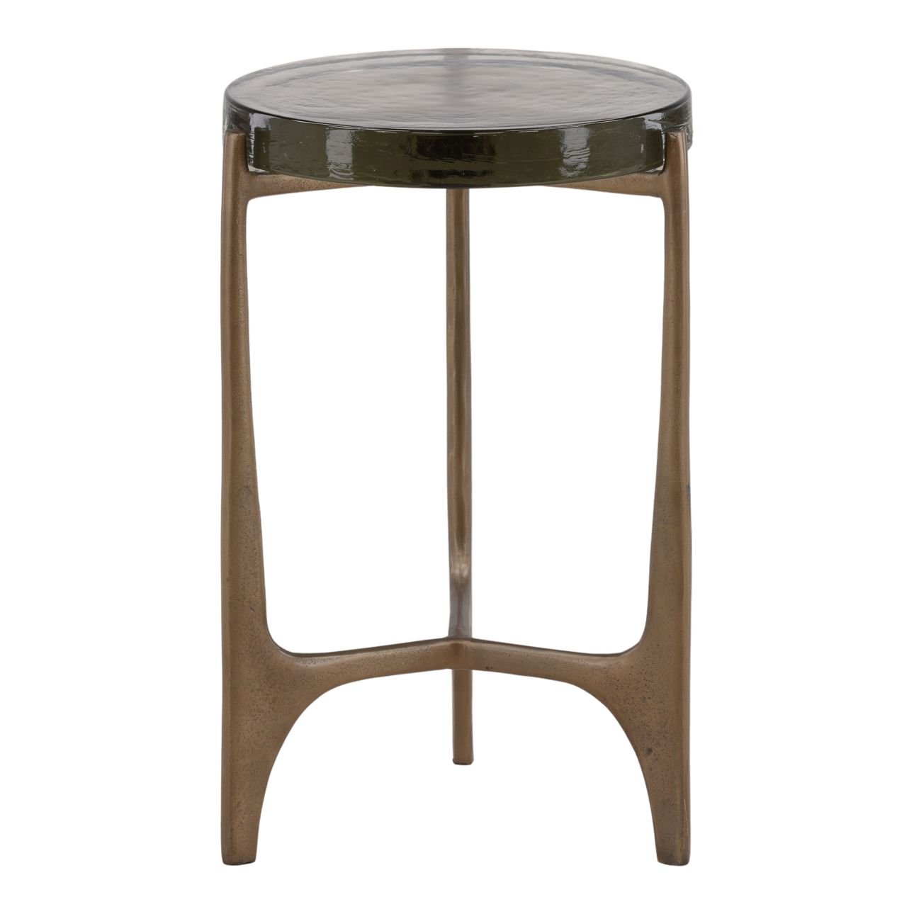 Antique Brass Glass and Aluminum Table 14.5 in Wide