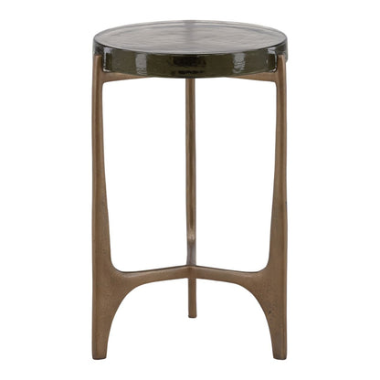 Antique Brass Glass and Aluminum Table 14.5 in Wide