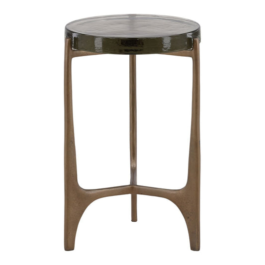 Antique Brass Glass and Aluminum Table 14.5 in Wide