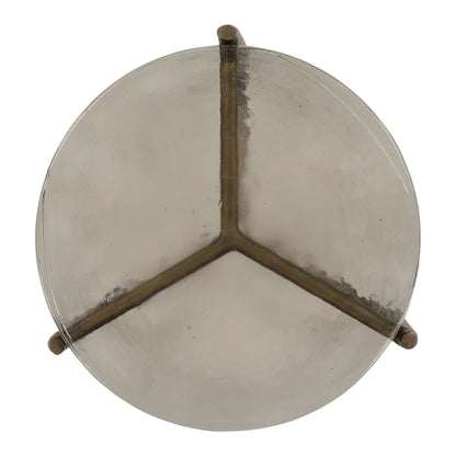 Antique Brass Glass and Aluminum Table 14.5 in Wide