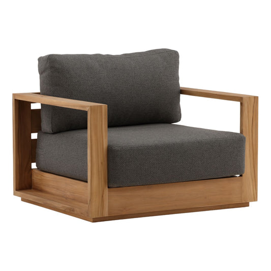 Charcoal and Natural Teak Solution-Dyed Acrylic Upholstery and Teak Wood Frame Sofa 39.5 in Wide