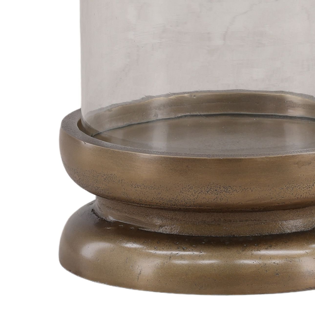 Antique Brass Aluminum and Glass Holder 9.5 in Wide
