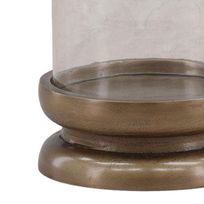 Antique Brass Aluminum and Glass Holder 9.5 in Wide