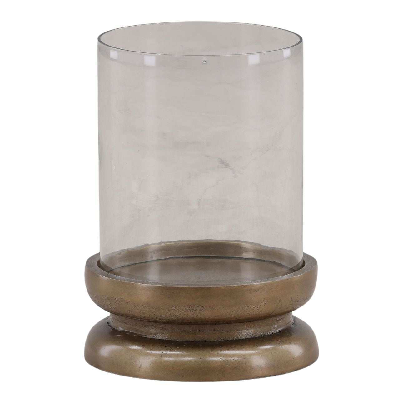 Antique Brass Aluminum and Glass Holder 9.5 in Wide