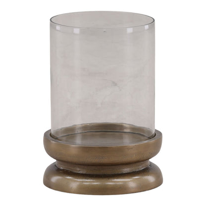 Antique Brass Aluminum and Glass Holder 9.5 in Wide