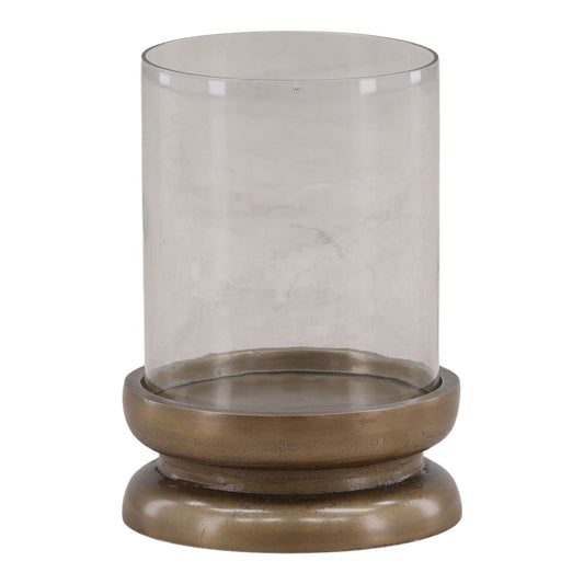 Antique Brass Aluminum and Glass Holder 9.5 in Wide