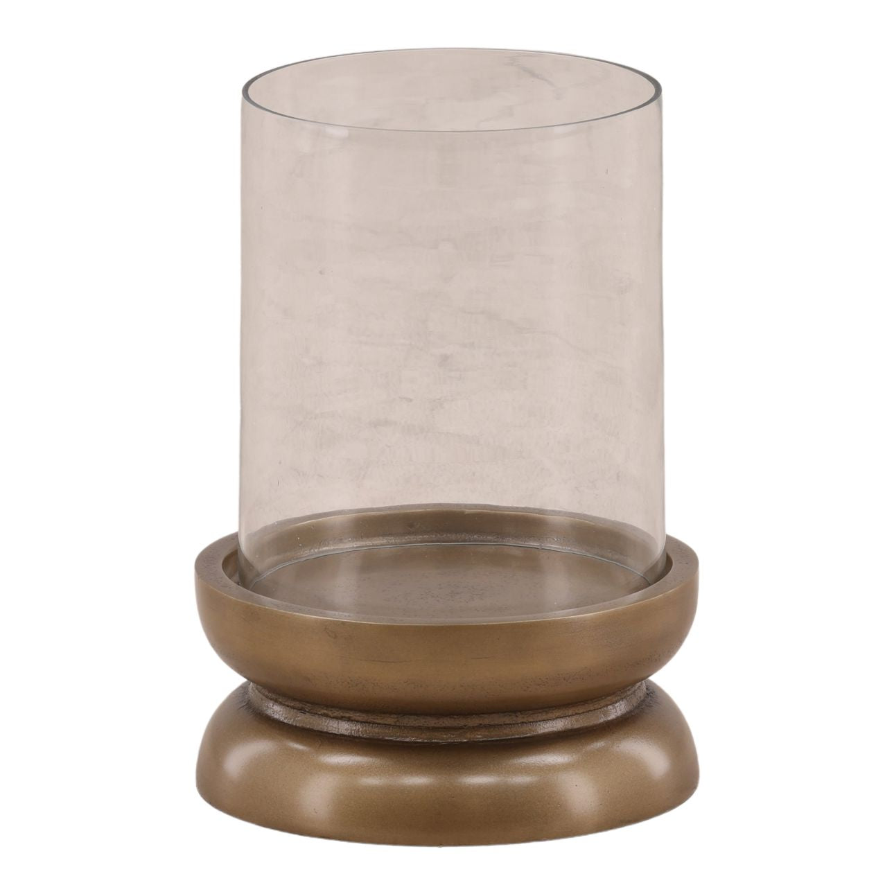 Antique Brass Aluminum and Glass Holder 9.5 in Wide